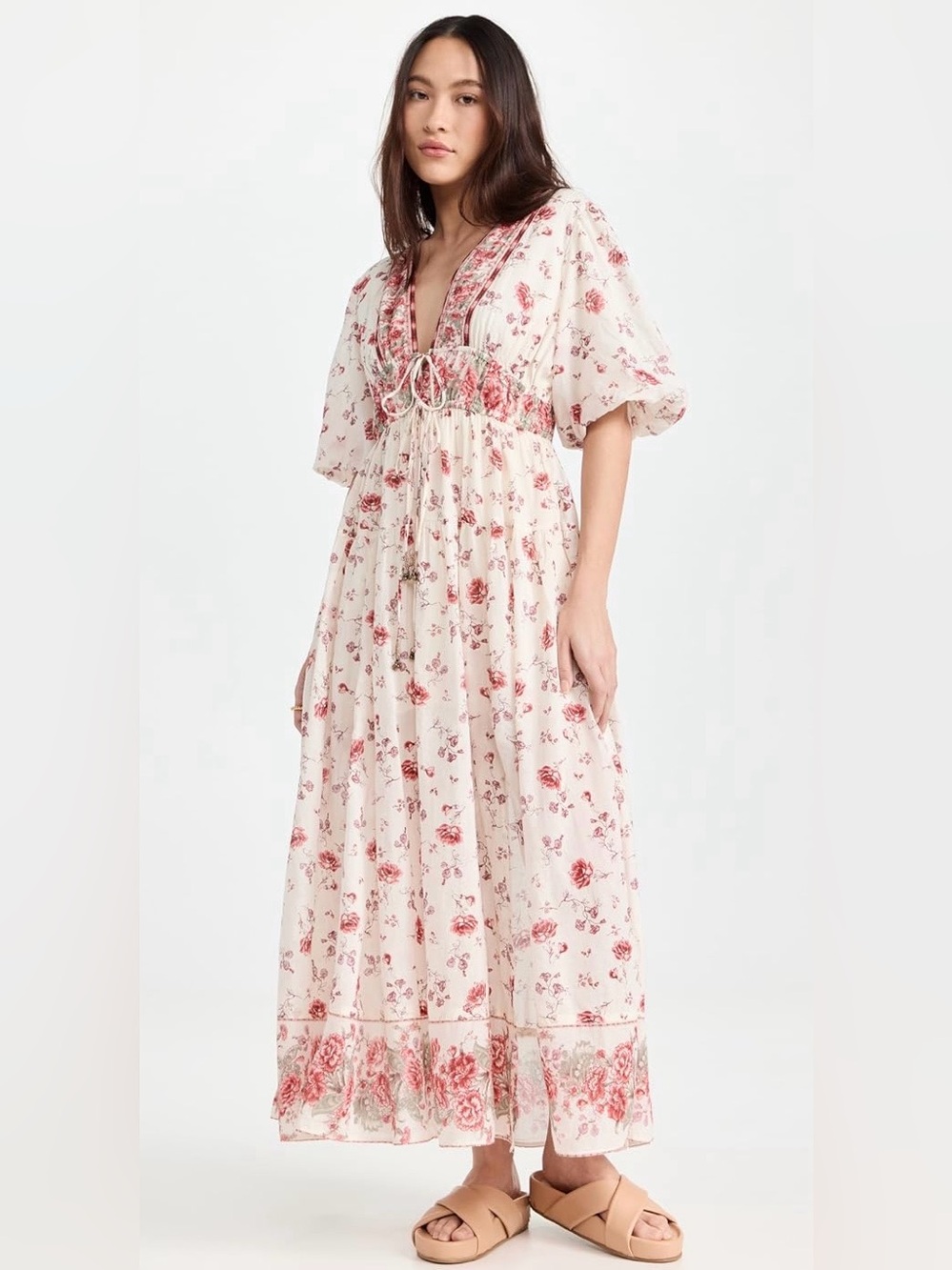 Free People Lysette Ivory Floral Maxi Dress Tea Combo Print Rose Sz S - Picture 4 of 16